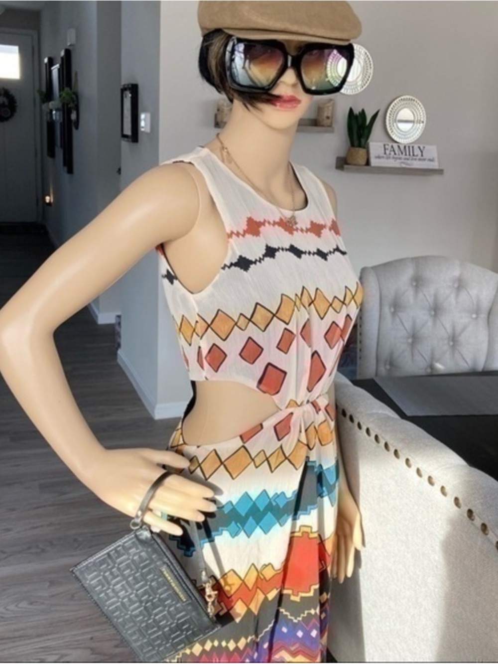 🌸 Zara Multicolor Geo Print Cutout Maxi Dress - Picture 9 of 12